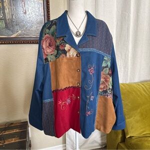 Vintage KORET CITY BLUES Coat Denim Patch Work Embroidery Detail Sz 5X Ret $239